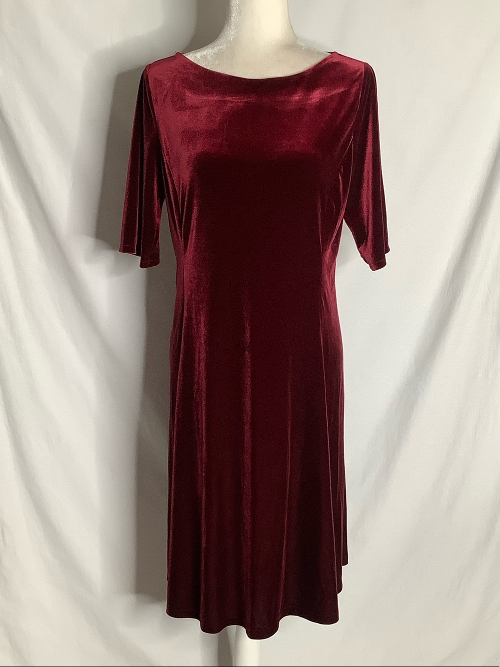 Lands' End Velvet Short Sleeve Dress - Wine Size M